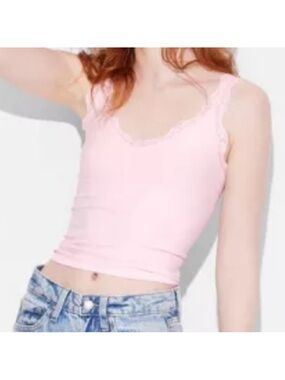 wild fable Pink Lace-Trim Crop Tank